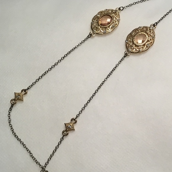 Goldtone Station Necklace w/ Crystals - Picture 4 of 5